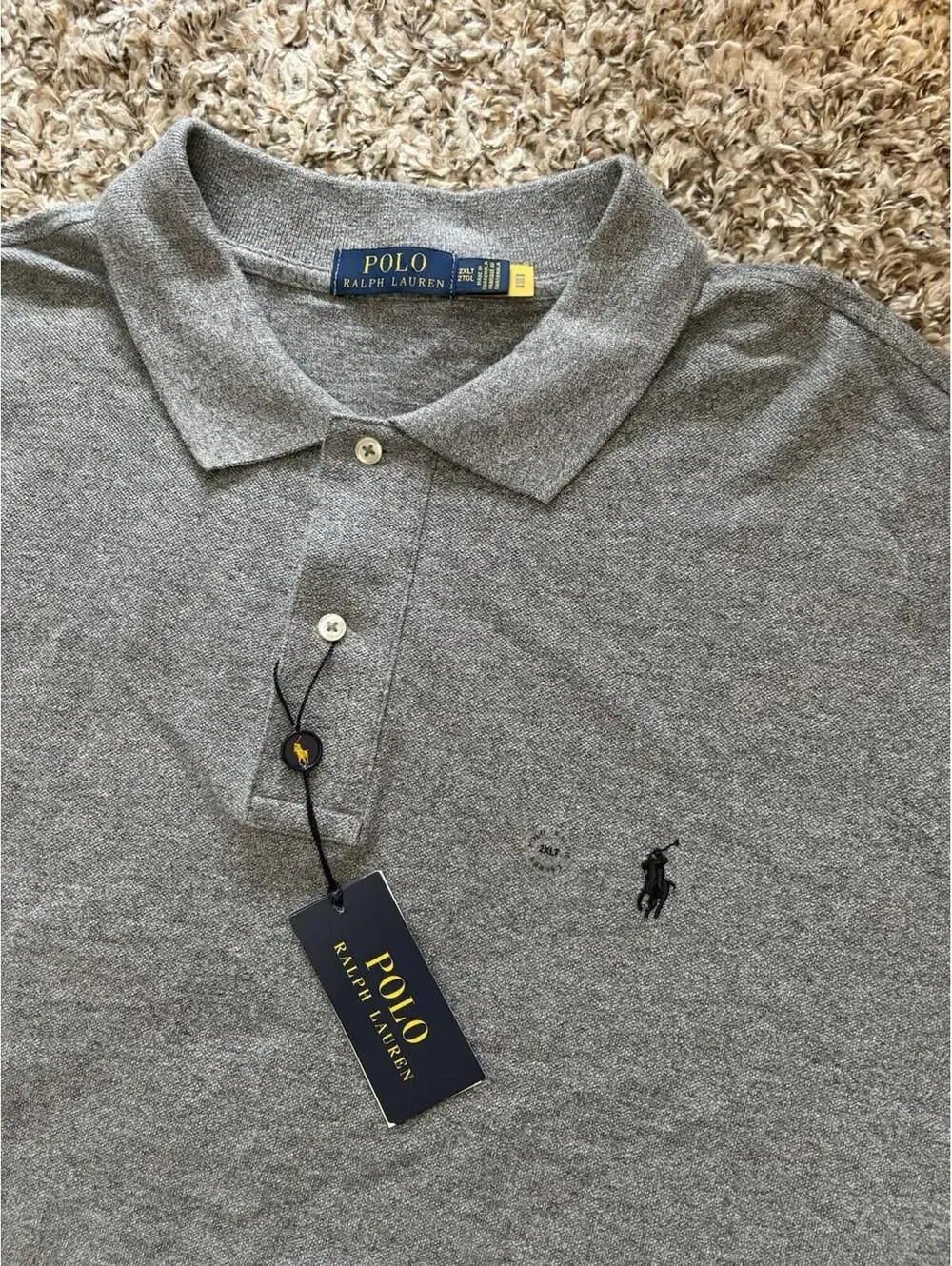 Polo Ralph Lauren Mens Custom Slim Fit Iconic Mesh Polo Shirt Gray 2XLT NWT $125